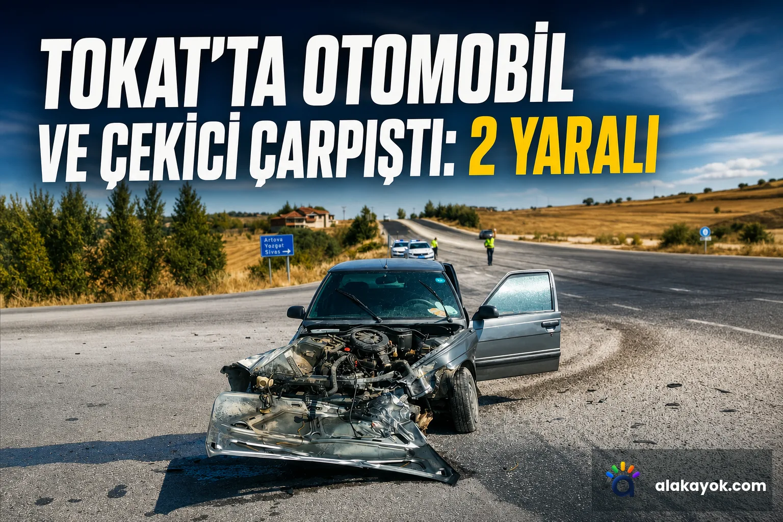 Tokat'ta otomobil ve çekici çarpıştı: 2 yaralı