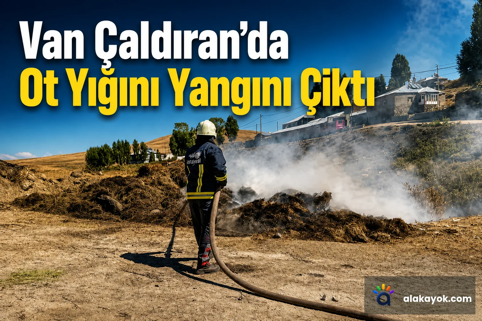 Van Çaldıran'da Ot Yığını Yangını Çıktı