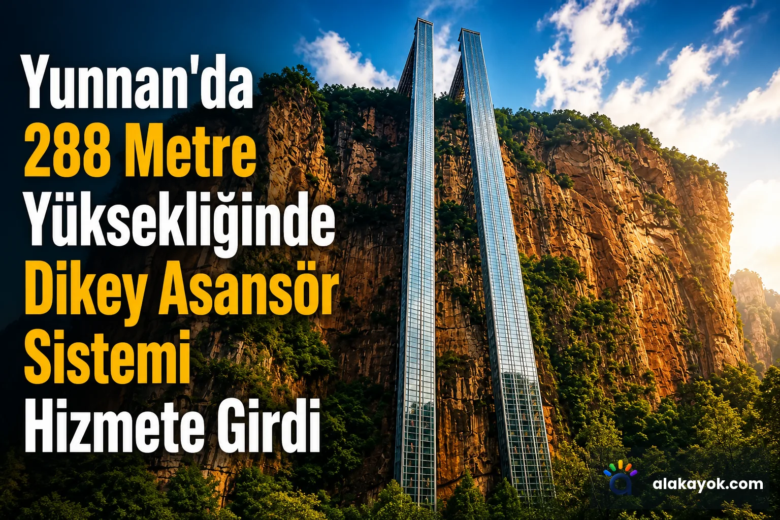 Yunnan'da 288 Metre Yüksekliğinde Dikey Asansör Sistemi Hizmete Girdi